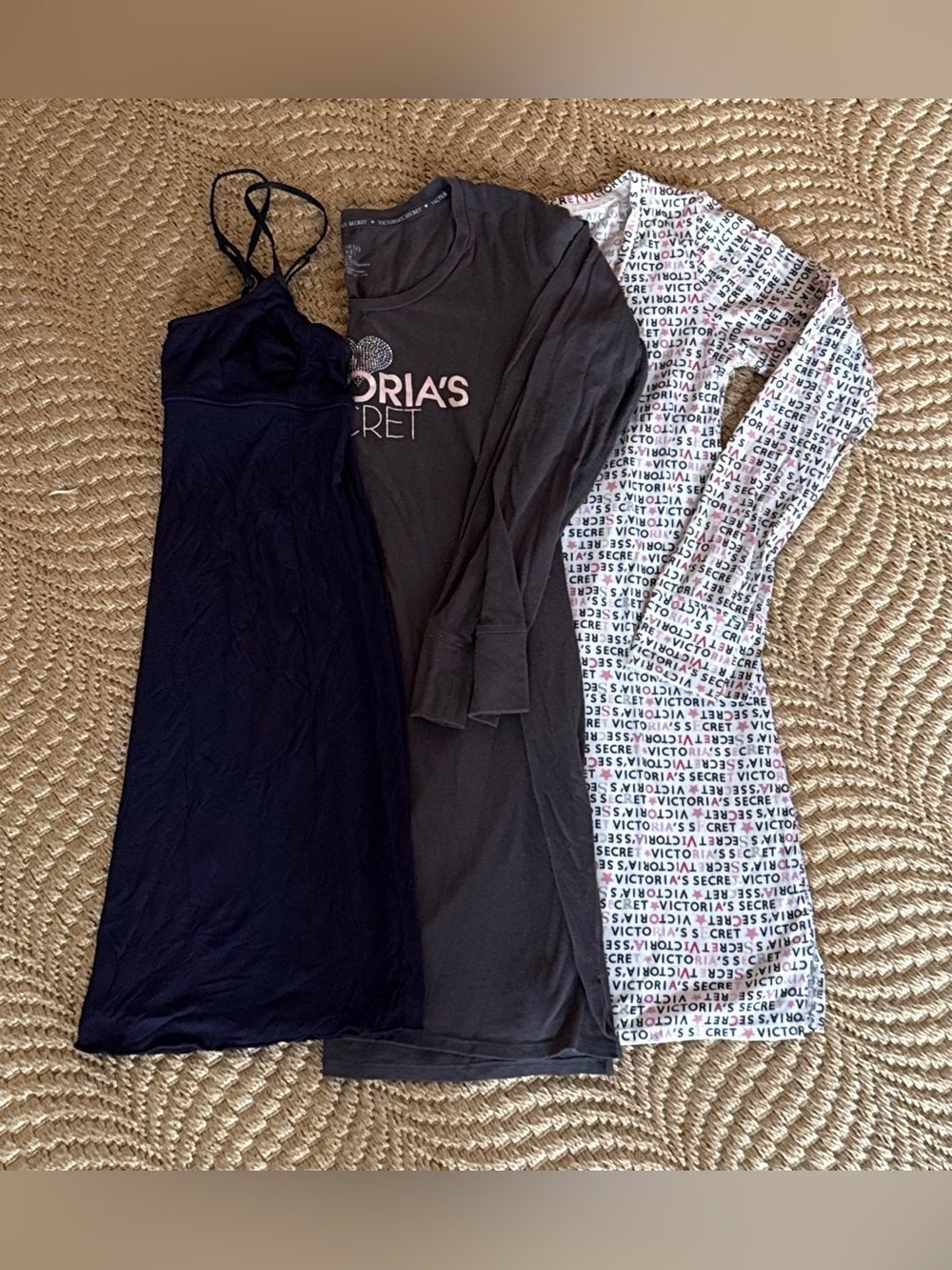 Victoria's Secret Sleep Set of 3 XS Purple Charcoal White Pink Pattern Pajamas